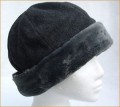 Grey Fleece Cloche Hat with Faux Fur Brim