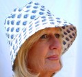 White with Blue Flower Sun Hat Medium Brim