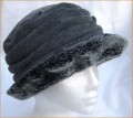 Grey Ruched Hat with Faux Fur Brim
