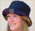 Navy Wax Hat with Mustard Red Tartan Medium Brim