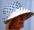 White with Blue Flower Sun Hat Large Brim